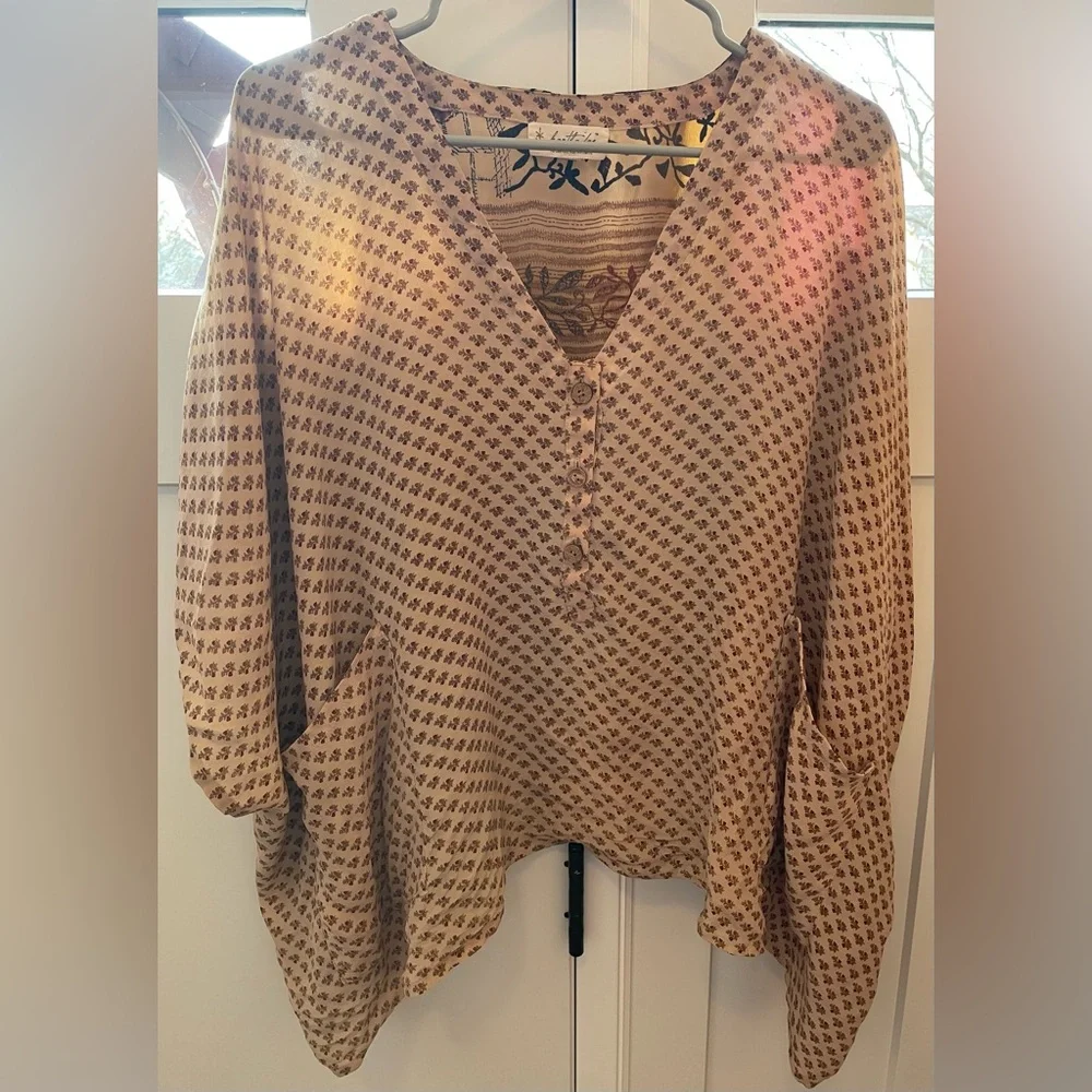 Kantha Bae v-neck blouse tunic mini Muu cream tan burnt orange rare One Size - Picture 1 of 6